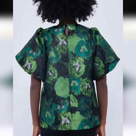 Tuckernuck, New Pomander Place Lyla Green Jacquard Floral Blouse Top SZ Small - Picture 5 of 15